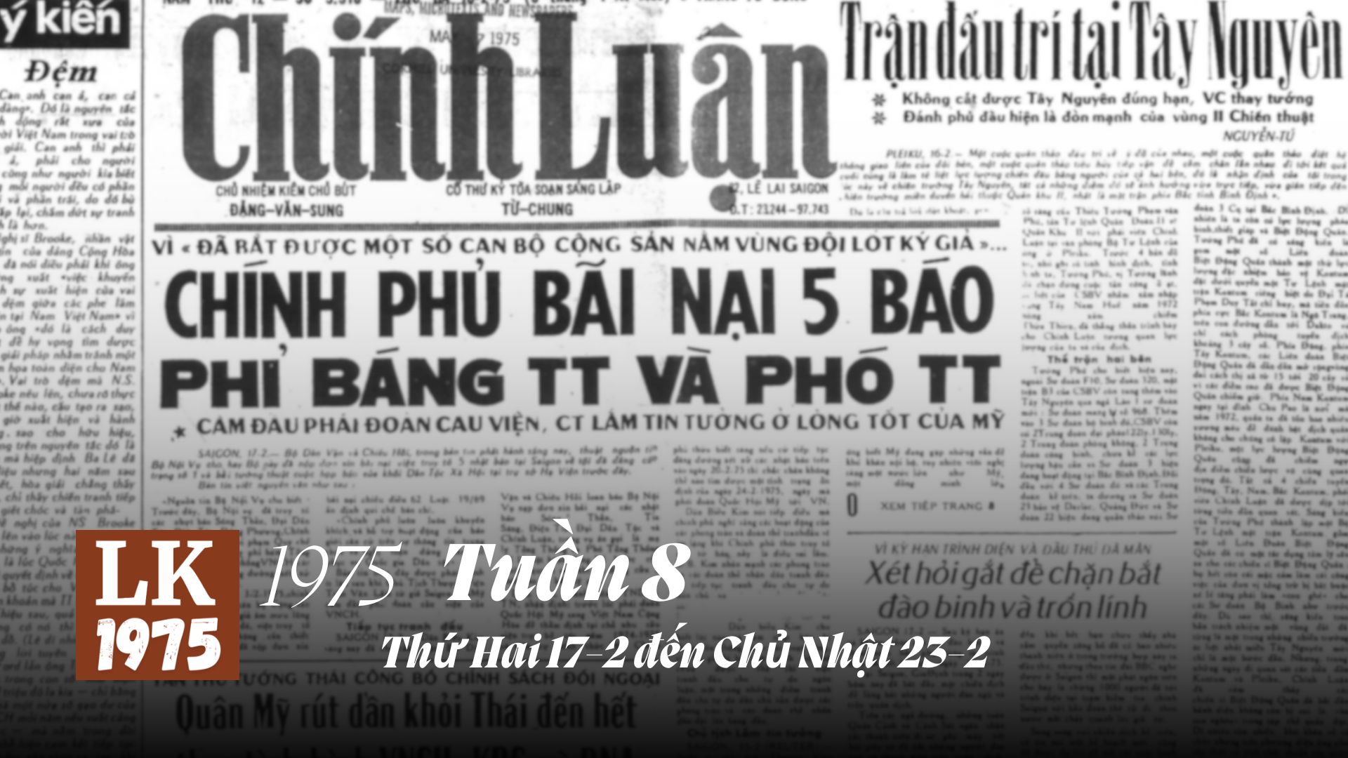 Hình nền: Trang nhất Chính Luận ngày 18-2. Nguồn: Kho Sách Xưa.